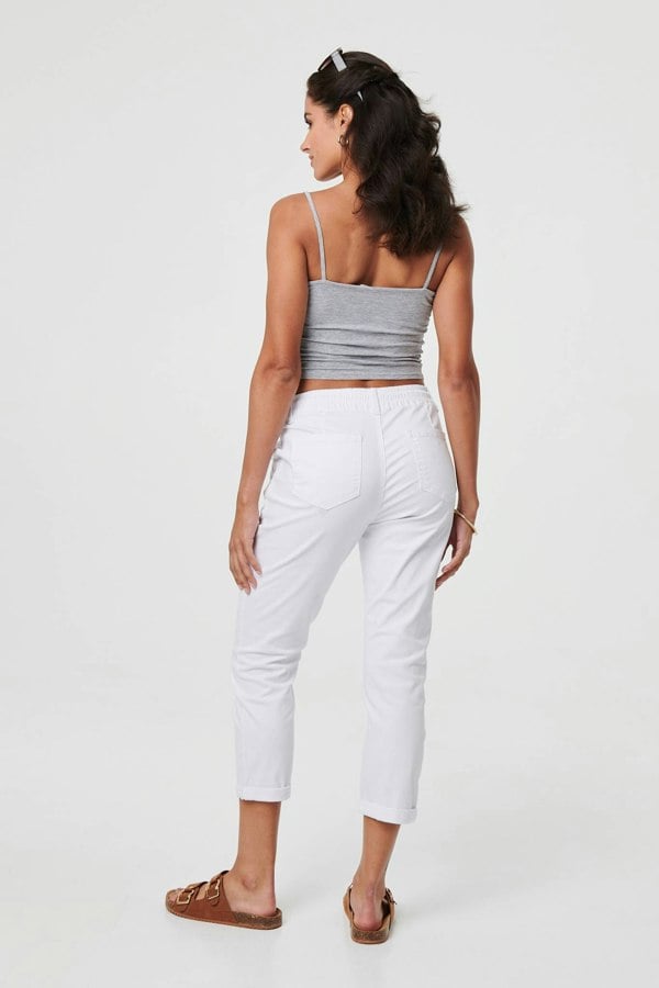 White | High Waist Skinny Cropped Trousers

