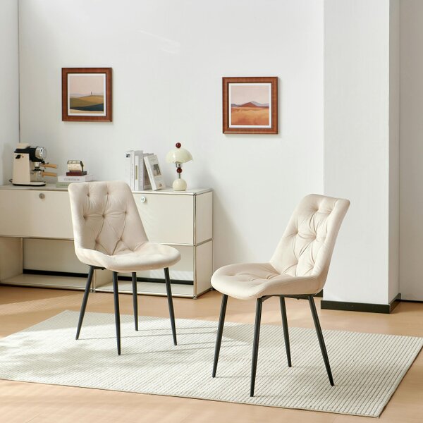 SONARA Modern Set of 2 Velvet Dining Chairs with Ergonomic Upholstered Seat - Velet - Champagne - 62cm (D) * 50cm (W) * 90cm (H)