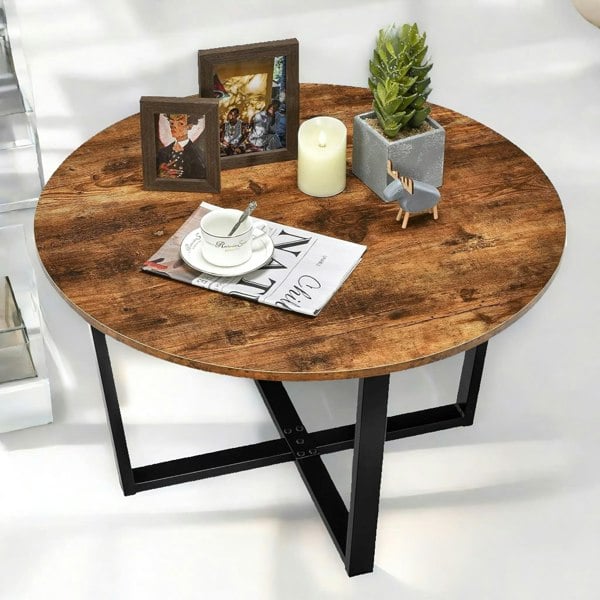 Rafaelo Mobilia Industrial 80CM Round Coffee Table Rustic Brown