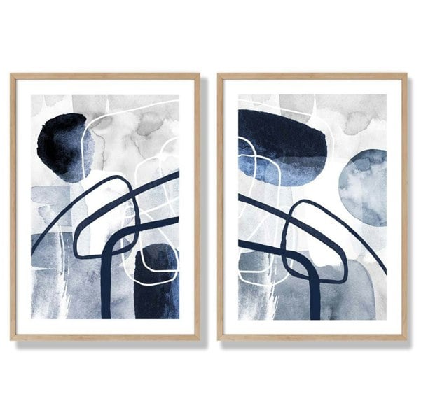 Sage Green Geometric Pineapple Fruit Set of 2 Art Prints with Oak Frame