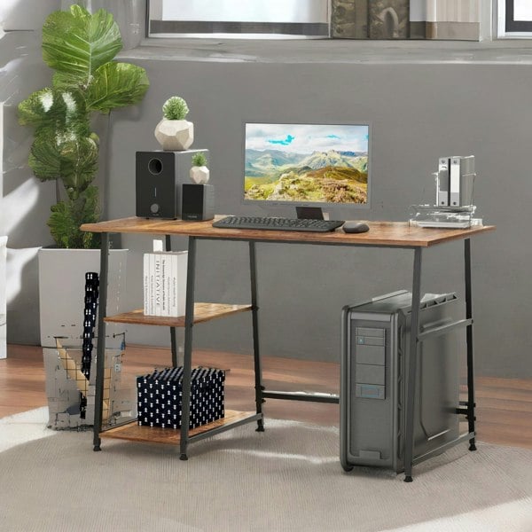 Rafaelo Mobilia Industrial Rustic Writing Desk With 2 Shelves