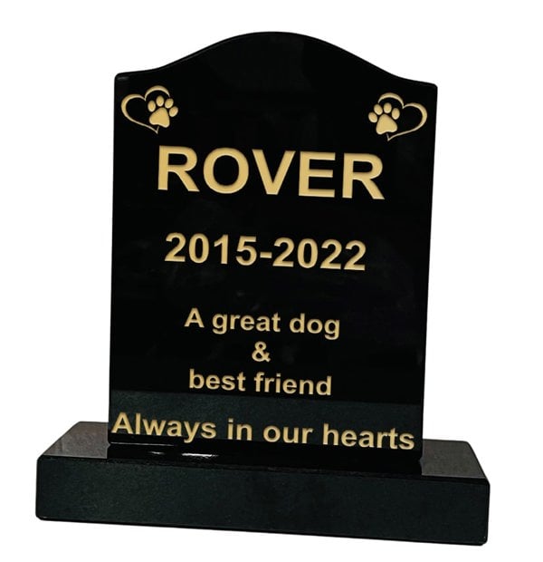 Memorials Direct Granite Memorial Ogee Headstone – Small Size- For Pets with Paw & Heart- Free Personalised Engraving