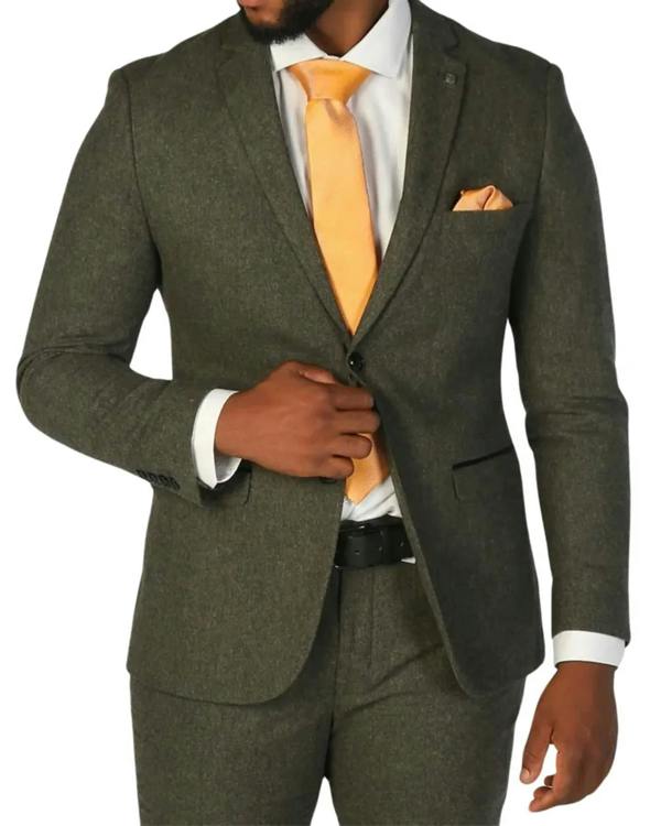 Infinity Leather Men's Olive Green Wool Blend Tweed Formal Blazer