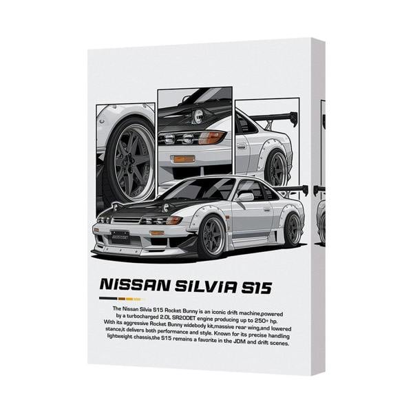 Benjamin Tate Design Nissan Silvia S15 Canvas Wall Art Print Car Racing Decor