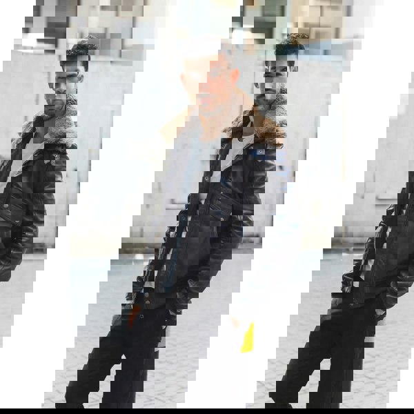 TruClothing Men's Brown Leather Bomber Aviator Style Jacket