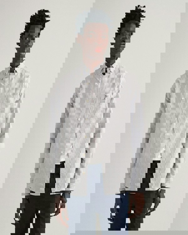 GANT Mens Regular Fit Long Sleeve Oxford Banker Stripe Shirt - 423 Persian Blue