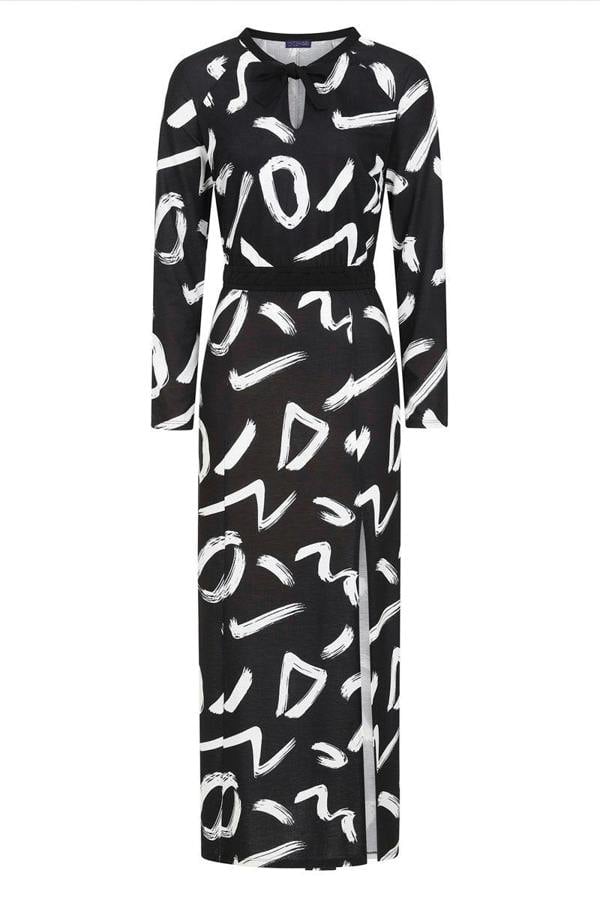 HotSquash Long Sleeve Maxi Dress with Neck Tie
