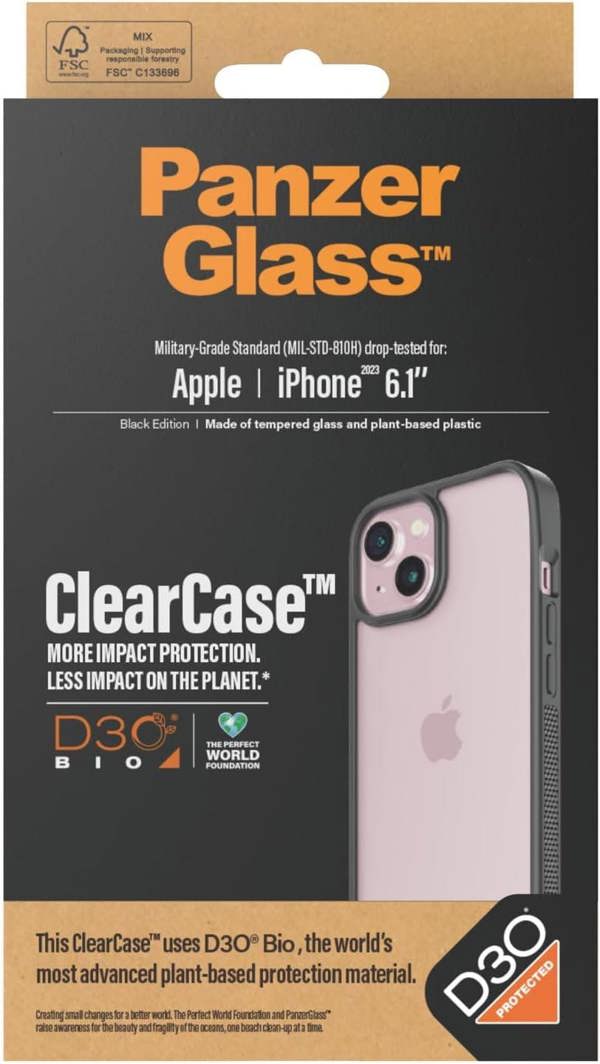 PanzerGlass Panzer Glass Military Grade Standard Clear Case for iPhone 15 6.1" Black Edition - 1176