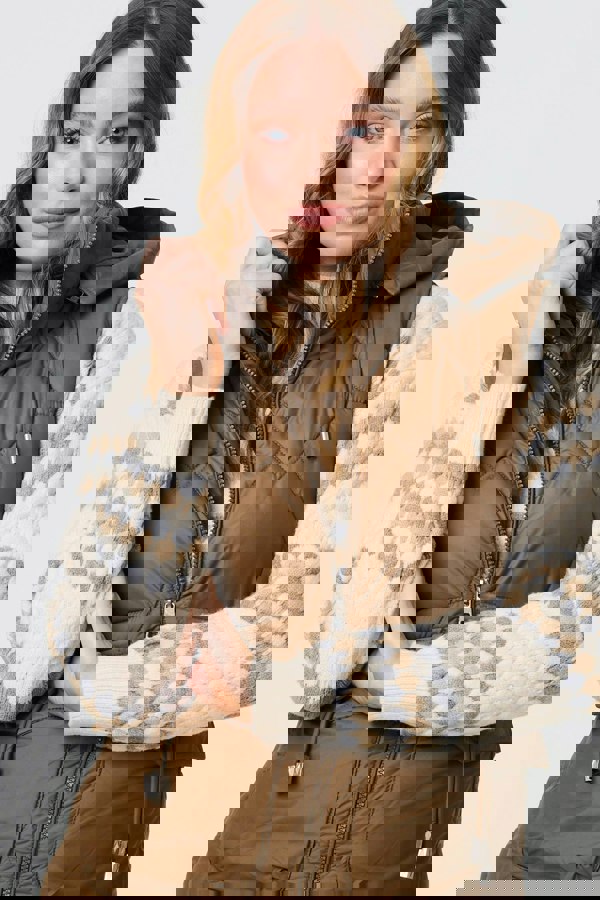 Beige | Padded Sleeveless Hooded Longline Gilet
