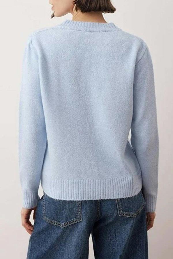 WOVCOR Crew Neck Soft Textured Dog Embroidered Knitwear Cardigan