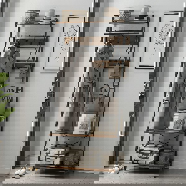 Modcraft Industrial Clothes Rail Rack with Shelves & Hooks Freestanding Garment Stand Wardrobe Organizer