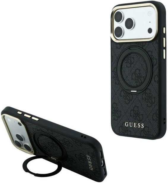 Guess Ring Stand 360 Rotation 4G Classic Logo Case with MagSafe for iPhone 17/18 Pro Max 6.9" Black - GUHMP18X6PS4RSCLK