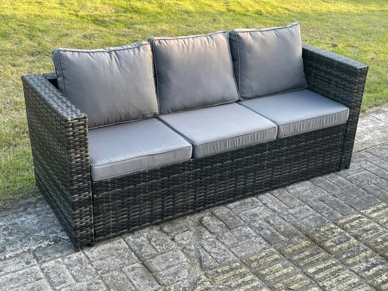 Fimous 6 Seater Rattan Corner Sofa Lounge Sofa Set With Rectangular Coffee Table Side Table Dark Grey Mixed Left Hand