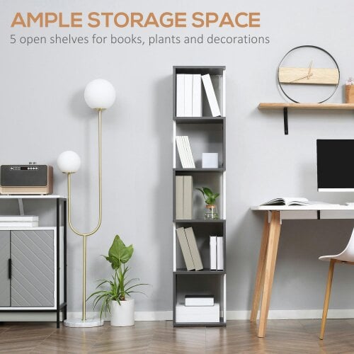 Wyld Haus Lale Wood White And Dark Grey 5 Tier Freestanding Bookcase