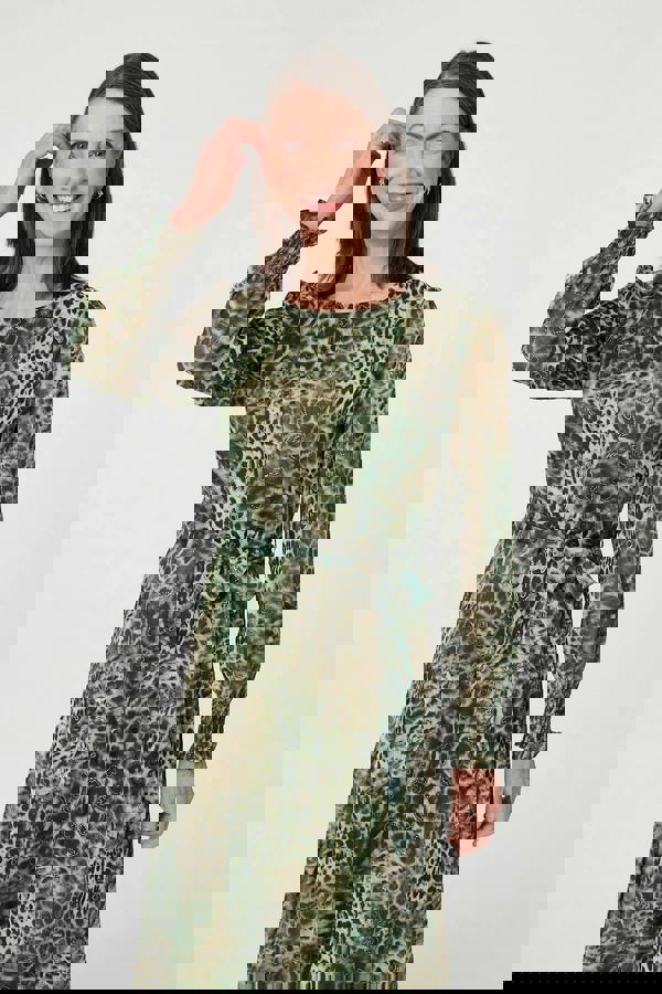 Green | Animal Print Semi Sheer Tie Maxi Dress