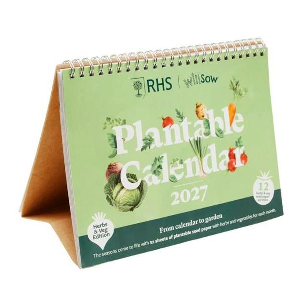 RHS, Plantable Veg & Herb Small Easel Desk Calendar 2027, Desk Calendars, Month To View, Lifestyle, Gift