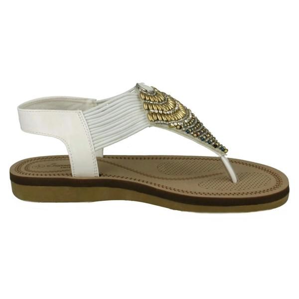 Savannah Ladies Savannah Low Wedge Beaded Toepost Sandals