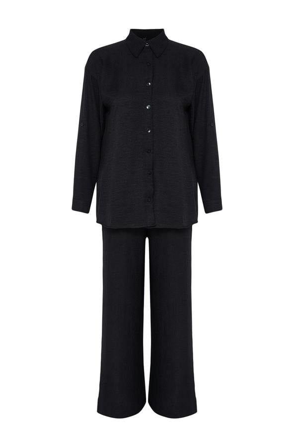 2-Piece Shirt Collar Short Sleeve Wide Leg Trouser Co-ord Set