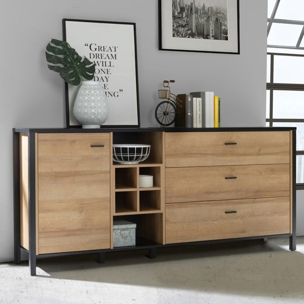 Furniture To Go High Rock (Large) Sideboard in Matt Black/Riviera Oak