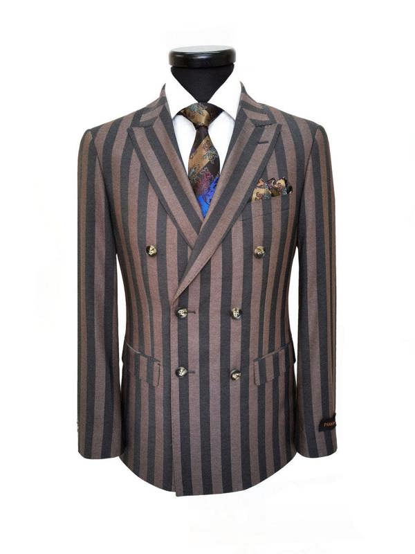 Brown Bold Stripe Double Breasted Suit