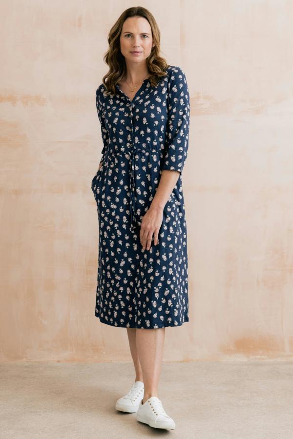 Lily & Me Callowell Printed Organic Jersey Midi Dress Navy