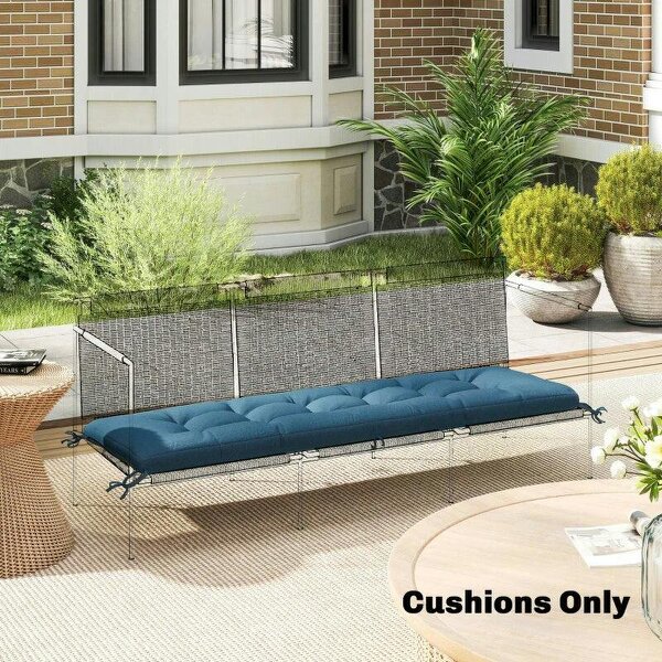 Sun Lounger Cushion, Memory Foam Patio Chair Cushion with Ties, Outdoor Seat Pad Fits 190 x 60 cm Lounger, Blue - Blue