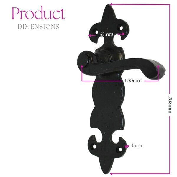 EDH Door Hardware Black Cast Iron Fleur-de-Lys Door Handles – Lever Latch, Bathroom Lock & 3 Lever Lock Sets