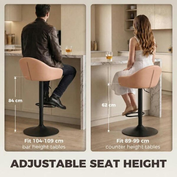 Bar Stools Adjustable Heights Breakfast Bar Stools Backrest Armrests Set of 2, Brown