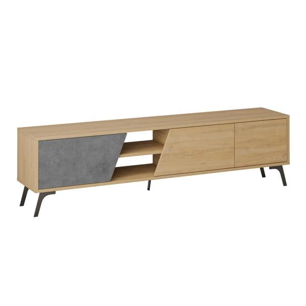 Decortie Fiona Modern TV Unit Multimedia Cabinet with Storage Doors 75" Oak White 180cm