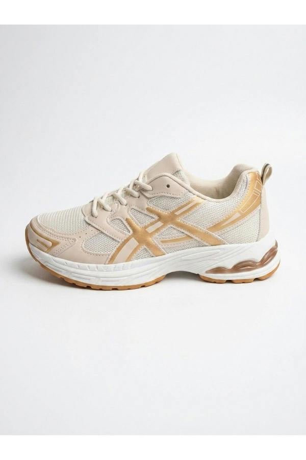Constance Mixed Media Panelled Trainers - Beige