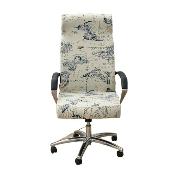 Anyseat Office Chair Cover White Blue Butterfly Design Large Non-Slip Rotating Seat Case Universal Armrest Chair Protector