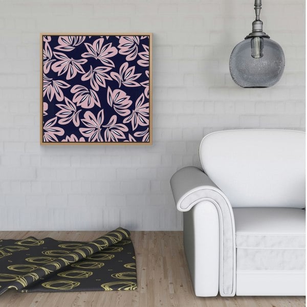 Warren Reed Pink Navy Floral Botanical Pattern Framed Canvas