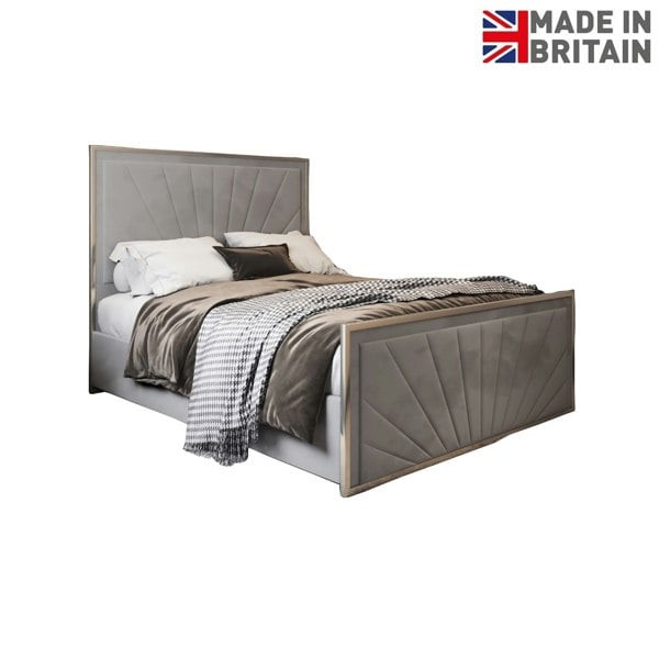 Casa Magna Roxy Upholstered Soft Velvet Metal Bed Frame - Grey