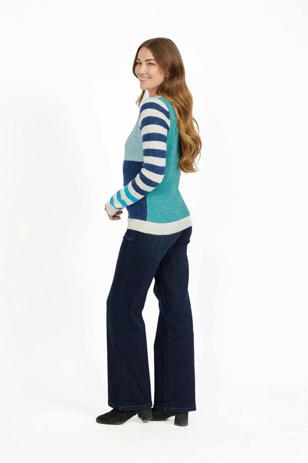Mudflower Colour Block Stripe Speckled Knit Jumper