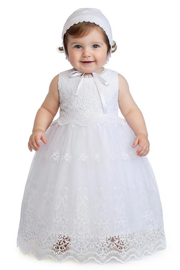 Floral Lace Christening Gown with Bonnet