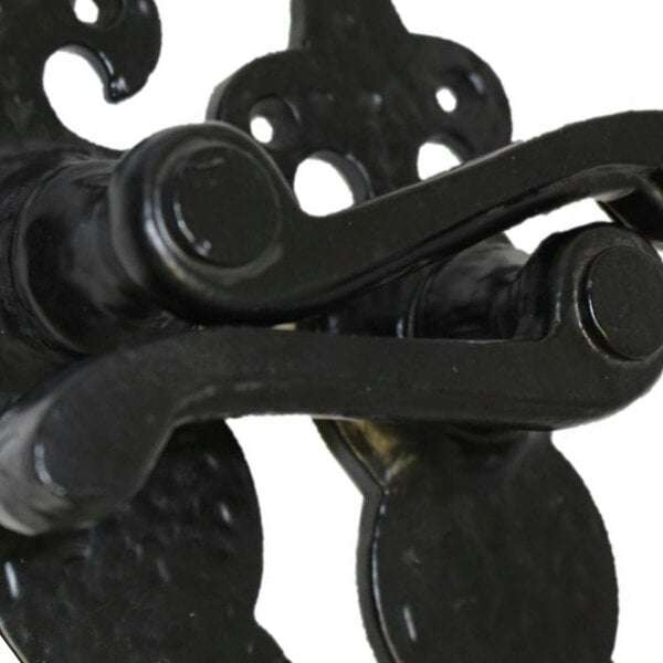 EDH Door Hardware Black Cast Iron Fleur-de-Lys Lever Lock Door Handles  Ornate Antique Internal