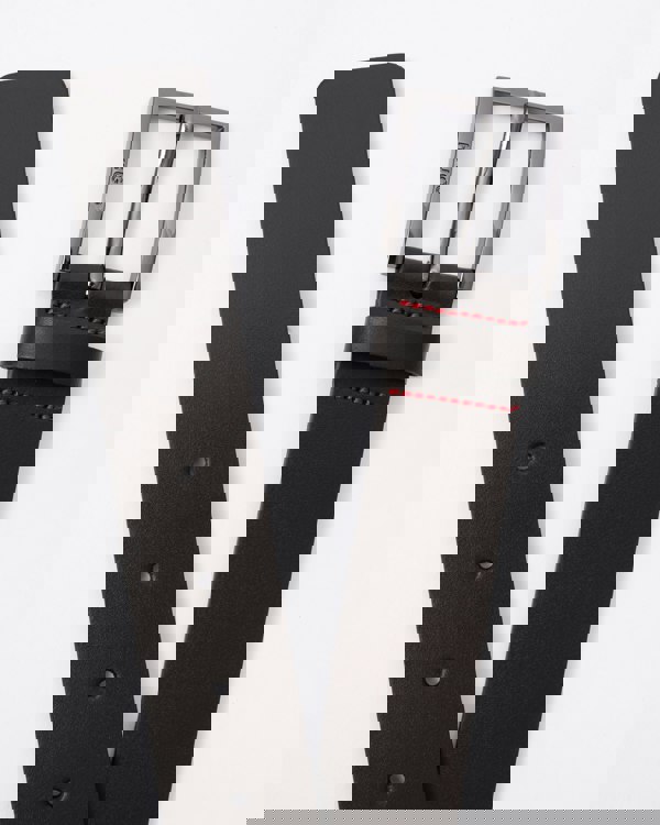 HUGO Mens Geek Smooth Leather Belt with Brushed Silver Buckle close up