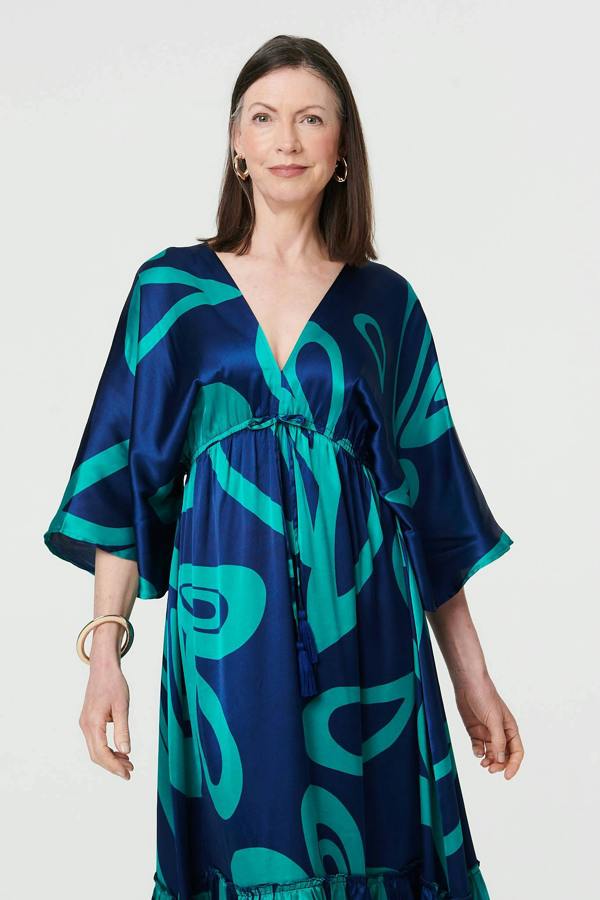 Blue | Abstract Relaxed 3/4 Sleeve Maxi Dress