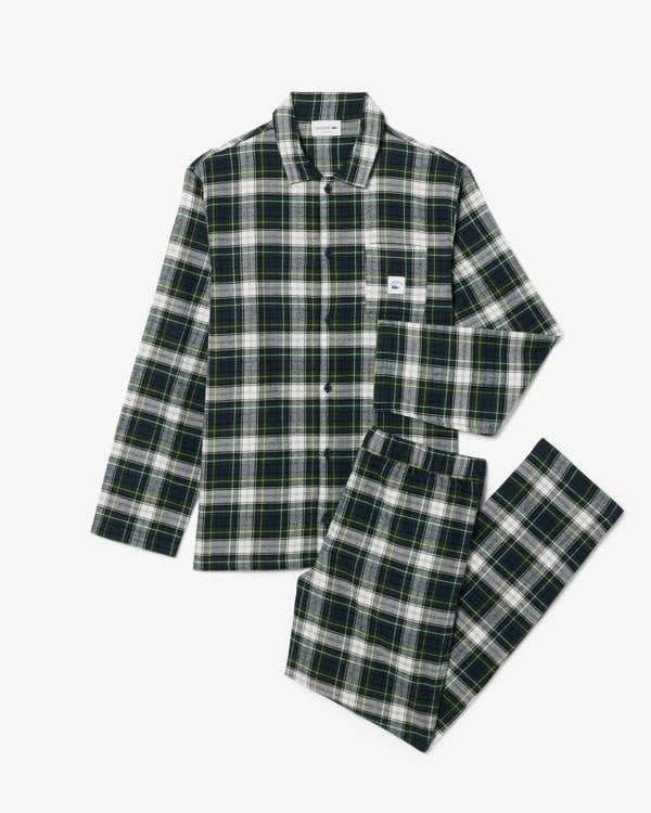 Lacoste Woven Mens Flannel Pyjama Set - Navy Blue/Sinople-Flour-Honey-Black W63