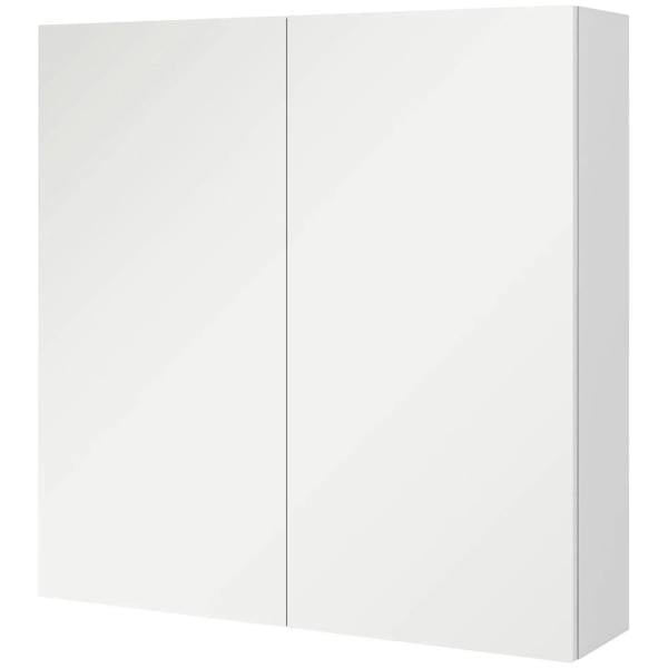 High-gloss white bathroom mirror cabinet, flat-front double doors, wall-mounted