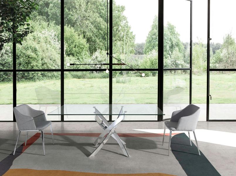 Angel Cerdá Rectangular tempered glass and chrome-plated steel dining table 1061