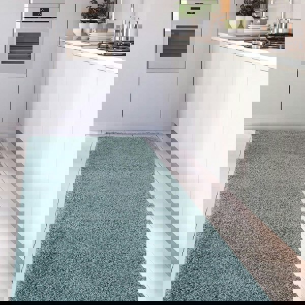 Shaggy duck egg blue rug high quality, thick pile 30 mm, easy to clean.