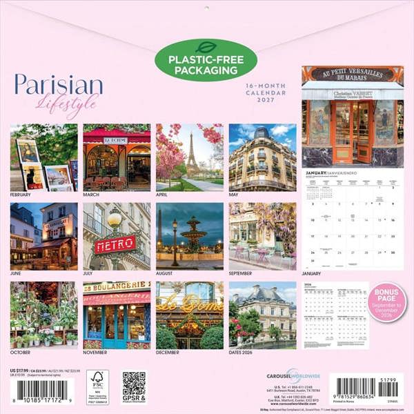 Parisian Lifestyle Calendar 2027, Wall Calendars, Month To View, Travel, Gift