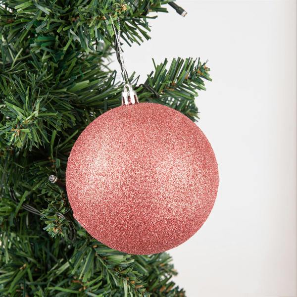 15cm Christmas Baubles Shatterproof Rose Gold Tree Decorations, Pack of 3, Glitter, Matte and Shiny Finish image 3