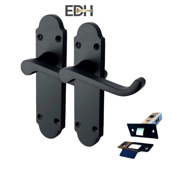 EDH Door Hardware Matt Black Internal Door Handles – 170mm x 42mm – 1, 4 or 6 Pairs – Handle Only or with Tubular Latch - 1 PAIR OF HANDLES + TUBULAR LATCH
