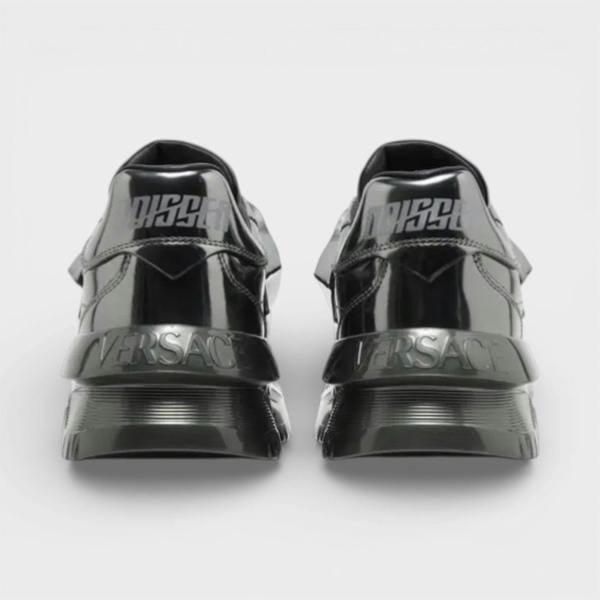 Versace Odissea Leather Low-top Trainers In Gunmetal