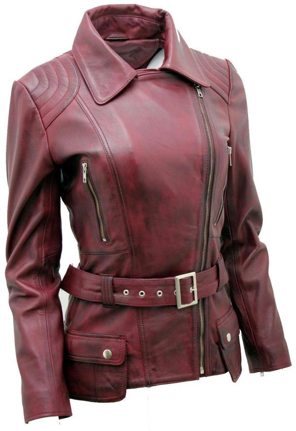 Infinity Leather Womens Long Leather Biker Jacket-Quito