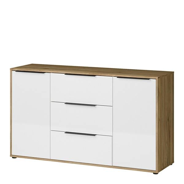 Furniture To Go Orkney 3 Drawer Sideboard with 2 Doors in Mauvella Oak and White Gloss