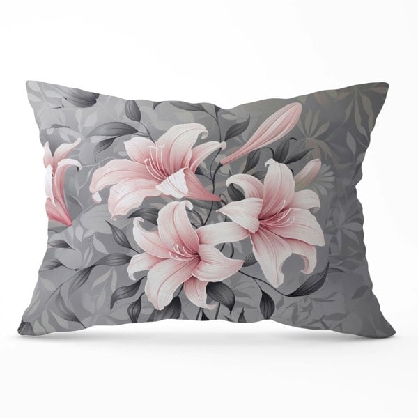 Warren Reed Pink Lilies On Grey Cushions