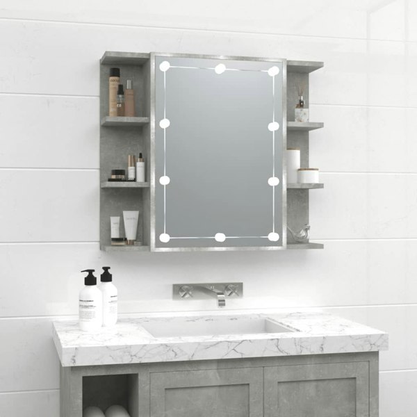 Berkfield Mirror Cabinet with LED Concrete Grey 70x16.5x60 cm